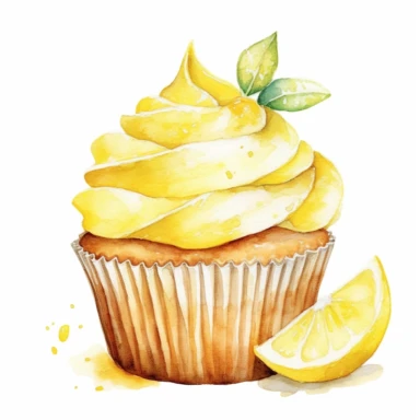watercolor sweet lemon cupcake clipart, white background