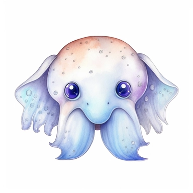 a dumbo octopus, deep-sea creature, knitted painting texture, Perfect for nursery art and children's book illustration style, simple, cute, full color, clipart, watercolor illustration, single object, high definition 8k, white background for removing background