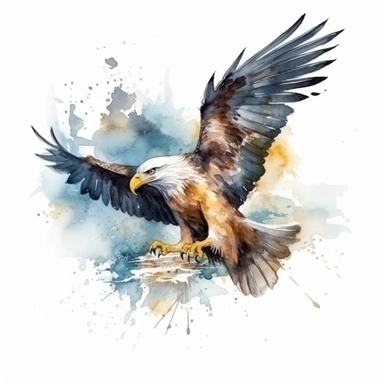 Eagle Flying with holding Fish over a lake , watercolor Clipart,Isolated