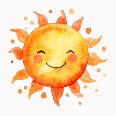 watercolor clipart of a cute smiling sun