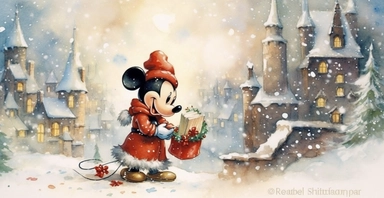 Adorable Christmas scene, clipart, disney animation style, watercolor, white background, I can’t believe how beautiful this is