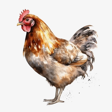 Highly detailed and realistic chicken Watercolor Clipart, transparent background, watercolor and black ink, on white background, NO TEXT,NO WATERMARKS