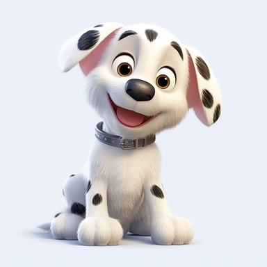 a single clipart image png graphic of a Realistic 3D cute friendly pixar style 3D animation Clipart Cute Fluffy Polka dots Dog PNG Illustration