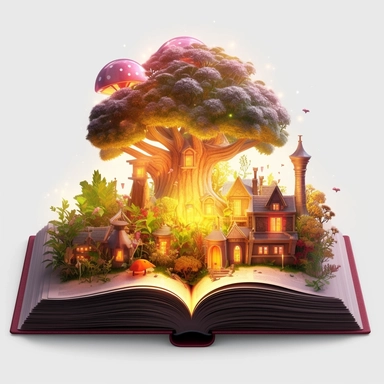 Enchanting storybook clipart, isolated on pure white background, high detail, 8k, realistic illustration, glowing dark background