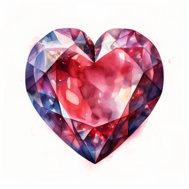 realistic heart shape jewel watercolor clipart single design, 8k