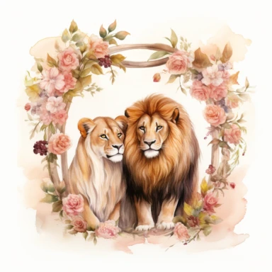 lion and lioness wedding couple, watercolor clipart, wedding arch, dreamy.