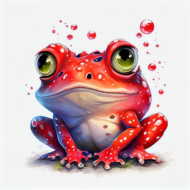funny red rubby with diamond shine color, magic frog with funny dots, cartoon style, white background, black outside lines, designs, white background, watercolor pencil drawing, small details, digital art, clipart, super acurate, –testp, pixar,