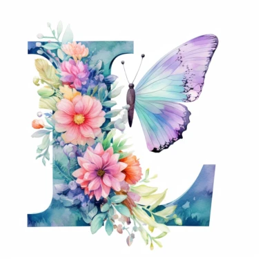 Pastel Color Beautiful Fairy Butterfly Flower Alphabet Letter L Watercolor Clipart, Cartoon, hyper realistic, intricate detail, illustration style, high solution, on the white background