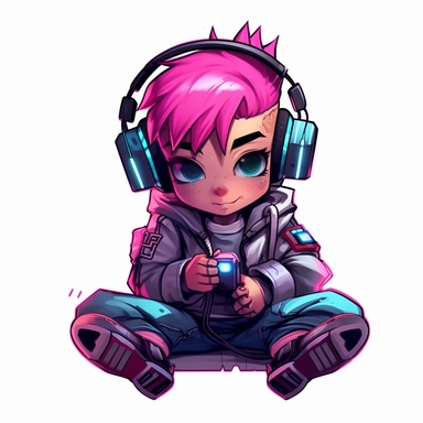 adorable simple cyberpunk gamer clipart, white background, adobe illustrator vector