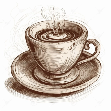 illustration of a cup of coffee, stylized, beautiful, artistic, coffee, clipart, isolated on white background