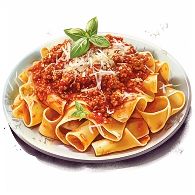 watercolor ultra realistic and hyper detailed illustration of a traditional italian FLasagna Bolognese (with layers of meat sauce, cheese, and pasta) on a plate clipart, white background