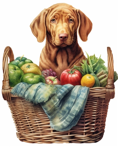 detailed watercolor Chesapeake Bay Retriever on a basket realistic clipart