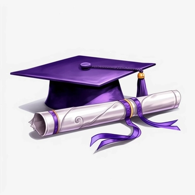 purple Graduation cap and diploma illustration clipart, detailed, outline, white background, 4k, digital art