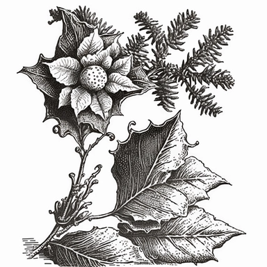 vintage christmas flower, in the style of engraving clip art illustration--ar 3:2