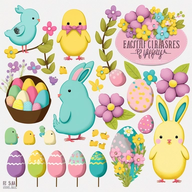 Easter Clipart Bundle, Bunny Clipart, Easter Chicks, Peeps Clipart, Easter Eggs, Jellybeans, Candy, Flowers, separate clipart, candy colors