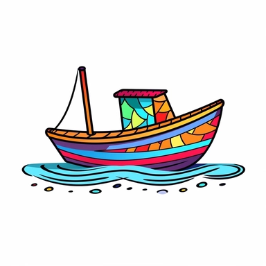 A clip art image of colorful doodle boat cartoonish isolated white background, minimalist, 8K, C20