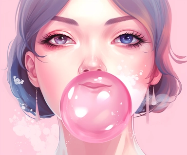 pink gum bubble lip clipart, in the style of intriguingly taboo, visual puns, animecore, poured, sonian, oshare kei