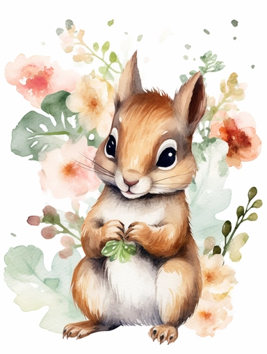Squirrel Watercolor Clipart, Cute Baby Shower Graphics
