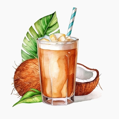 watercolor colorful clipart of a refreshing coconut drink, hd, on white background