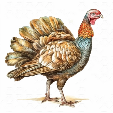 Thanksgiving turkey clipart, centered, white background, image only style by Lucy Fleming, watercolor, smooth gradients, black contour outline, ultra detailed, clipart elements, delicate pastel colors, solid white background, super clear, high quality