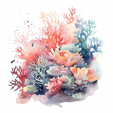 Coral Reef, pastel colors, white background, watercolor splash, clipart, by Jack Hughes