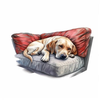 labrador retriever sleeping on couch, clipart, digital watercolor illustration style, plain white background, highly detailed, centered composition, 4k, HQ, HD, 300 DPI