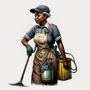 female cleaner, clipart, very detailed, high resolution, white background