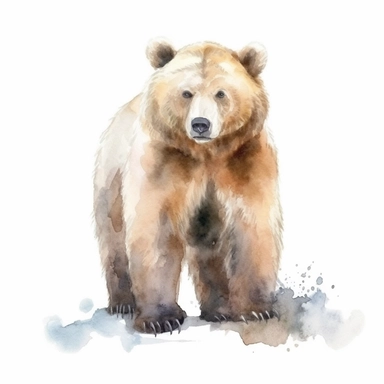 Bear Watercolor isolated on white background, Watercolor Clipart painting, high quality, HD, children's book illustrations, realistic lifelike figures, white background