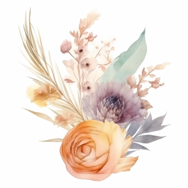 pastel watercolor, pompus dried flower, top right-hand corner scroll ideal for a wedding stationery, clipart