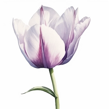 hyperrealism painting , a white and purple tulip , white background, watercolor style, farmhouse chic, tempera clipart