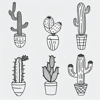 Cactus Shape Clipart Transparent Background, Continuous One Line Art Cactus On Vase With Abstract Shape, Line, Minimalism, One Line Art Plant PNG Image For Free Download Vectors set, BLACK AND WHITE, clipart graphics,
