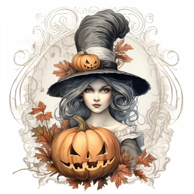 Victorian vintage, haloween, clipart, white background, in medium of conté