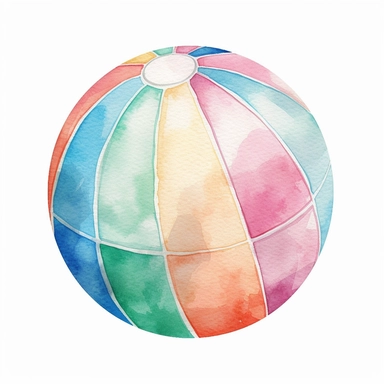 pastel watercolor beachball clipart, highly detailed, isolated on a white background