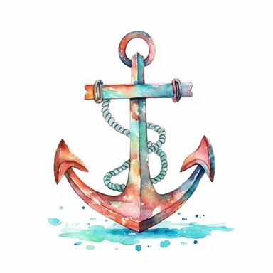 Watercolor clip art on white background, Cruise ship anchor, soft pastel, vintage, cinematic, dramatic, ultra realism,4k, very detailed, white background,