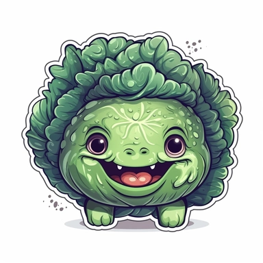 cute Cabbage, happy and smiling, bold line, clipart, sticker, white background, no shadow, 8k detail