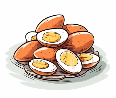 an boiled egg close up clipart, in the style of light orange and light gray, bold use of line, graphic novel-inspired, shin hanga, piles/stacks, vibrant use of light and shadow, bold and angular,white background
