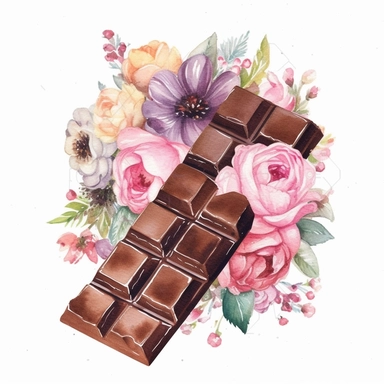 watercolor chocolate bar with flowers clipart, hd, white background--ar3.2--s1000