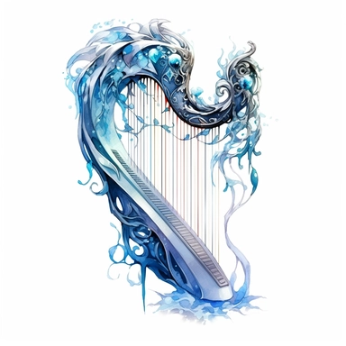 frozen harp, icy ornaments, Clipart Watercolor, fantasy style, White background, HD