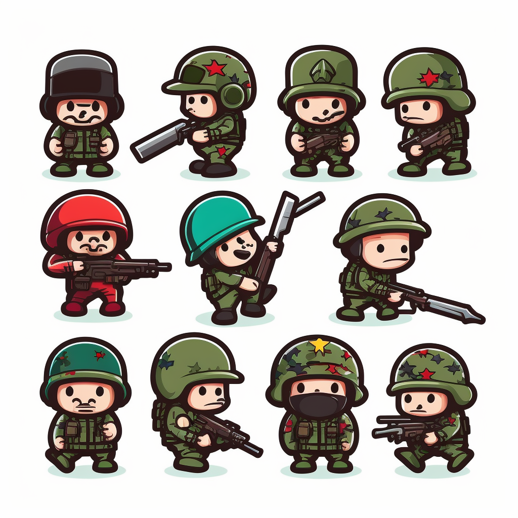 10 stickman soldiers stickers collection, clipart design, cartoon, 4k ...