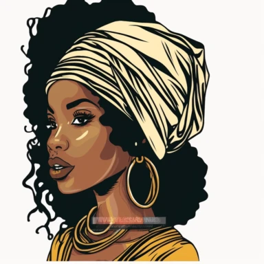 clipart, vector, nubian queen, head wrap scarf, hand drawn