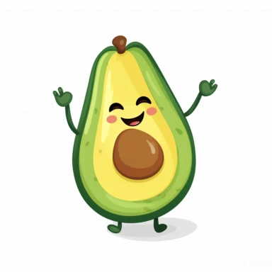 Funny happy cute happy smiling avocado Vector,jumping, clipart, in white background