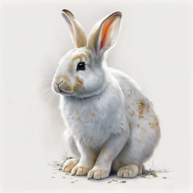 a beautifull florida white rabbit ,full body, with realistic and beautiful eyes , ultra realistic ,detailed,watercolour effect , white background , suitable for digital clip art, fantastic scene, high quality