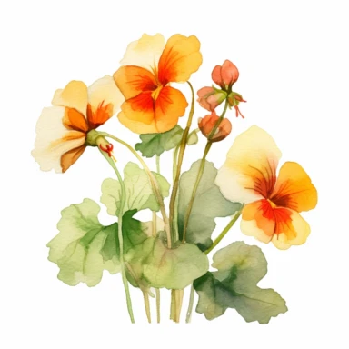 Nasturtium flower, water color style, clipart, white background