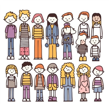 drawn illustration cute doodle (people), clip art, digital art, vector, isolated transparent background, clean line art, simple strokes, minimalist style, straight lines, curves