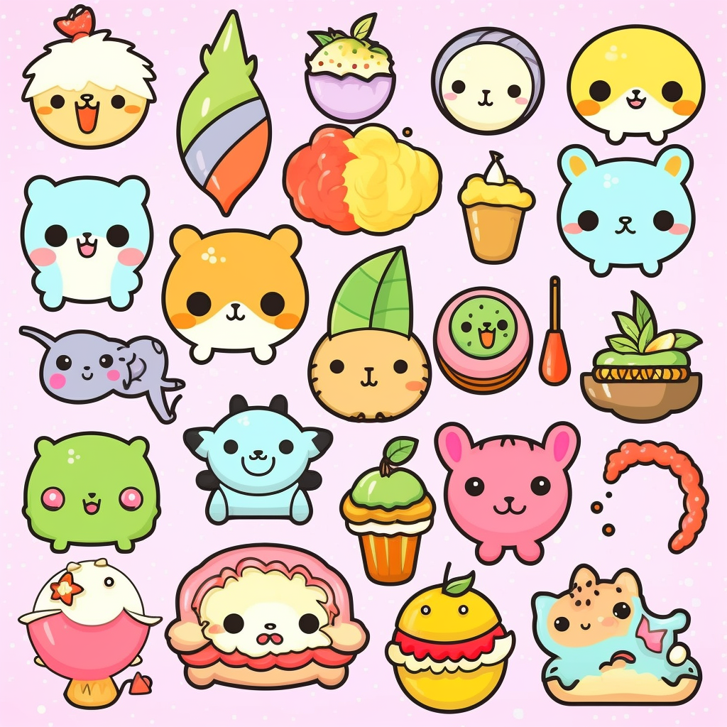 Design an adorable clipart set in Kawaii style featuring sweet and ...