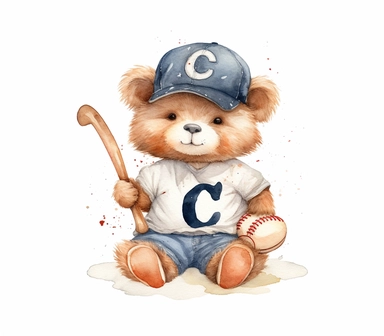 create watercolor clipart of letter C , cute animal in baseball costumes with baseball, incredibly high detail, 16k, gorgeous, white background