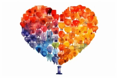 Watercolor, Generate a heart shape using intertwined road signs and traffic symbols clipart, hd, on a white background, spaced out