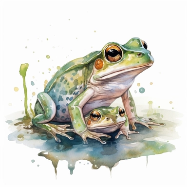 frog Mom and Baby Watercolor Clipart Graphic, 4k white background