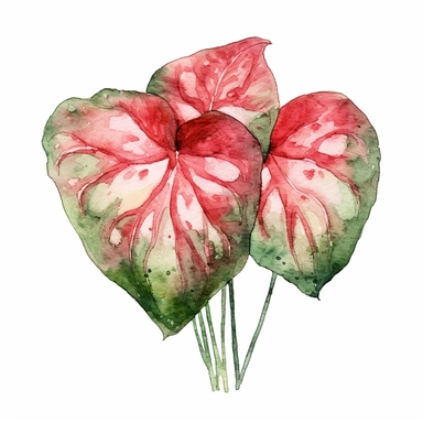 Clipart, vintage, watercolor, Common caladium illustration, hand drawn, texture