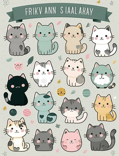 Funny cats clipart Cute cat clip art Kawaii kitten Kitty icons Pet illustrations Printable stickers Planner supplies Vector Commercial use